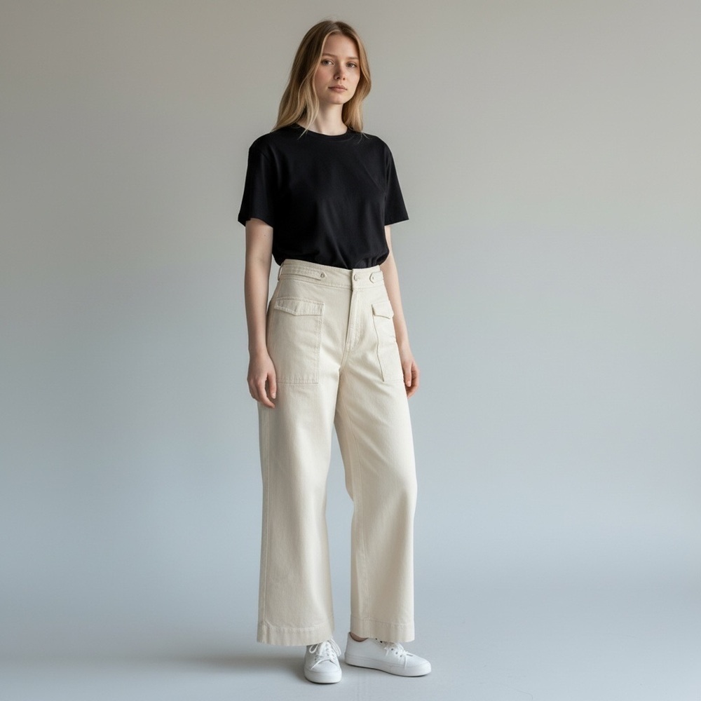MNG Mango Wide Leg High Waist Jeans Off White Womens Size Medium